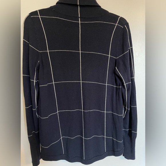 THE LIMITED NAVY W/WHITE WINDOWPANE STRIPES, TURTLENECK SWEATER, EUC - Picture 2 of 4